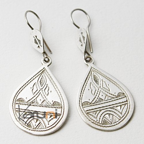 Boucles d'oreilles Touareg Pendantes Gouttes Larges Gravées en Argent 53