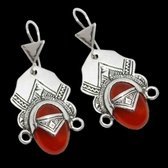 Bijoux Touareg Ethniques Boucles d'Oreilles en Argent et Pierre 12 Tte de Desse du Dsert Agate Rouge Orang