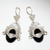 Bijoux Touareg Ethniques Boucles d'Oreilles en Argent et Pierre 12 Tte de Desse du Dsert Onyx Noir