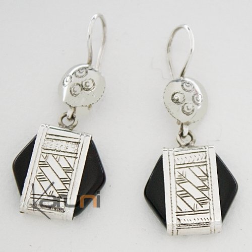 Boucles d'oreilles touareg hexagone argent et ébène noir 27