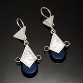 Bijoux Touareg Ethniques Boucles d'Oreilles en Argent et Pierre 06 Croix du Sud d'Ingall Niger Rondes 5 cm Bleu Fonc