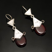 Bijoux Touareg Ethniques Boucles d'Oreilles en Argent et Pierre 06 Croix du Sud d'Ingall Niger Rondes 5 cm Rouge