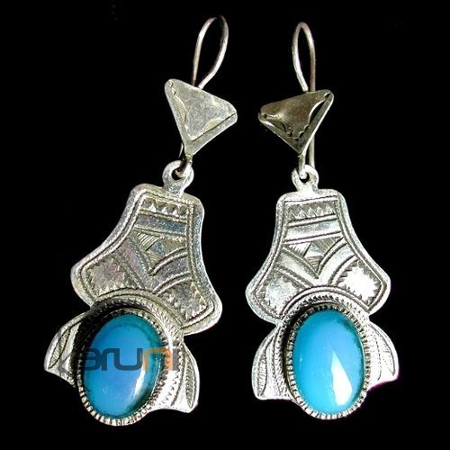 Boucles d'oreilles touareg en argent et agate bleue b