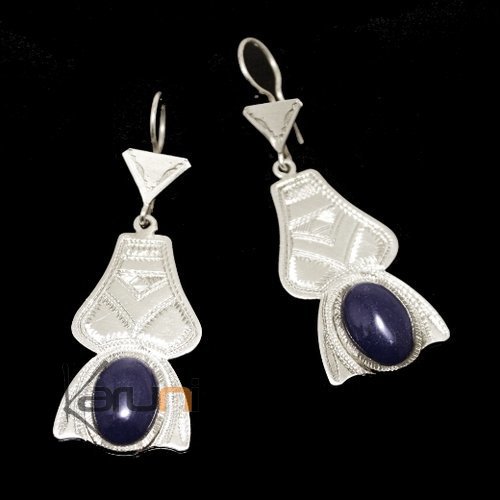 Boucles d'oreilles touareg en argent et agate bleue