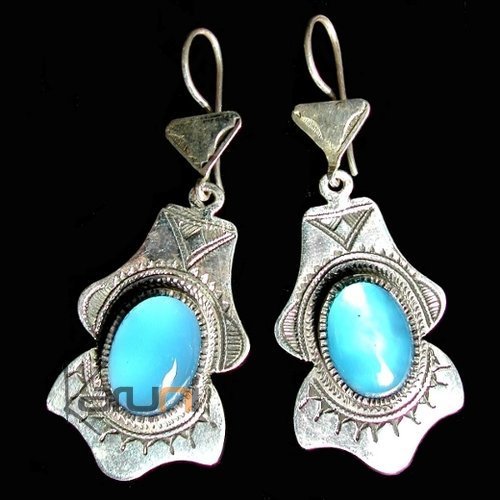 Boucles d'oreilles touareg argent et agate bleue