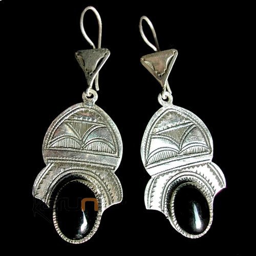 Boucles d'oreilles touareg argent et onyx noir 10