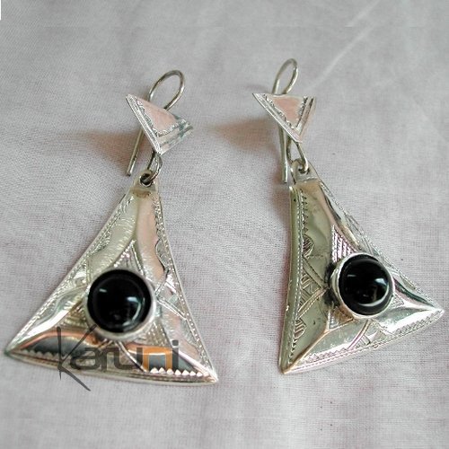 Boucles d'oreilles touareg en argent et bne Triangle cisel b