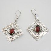 Bijoux ethniques Touareg Boucles d'Oreilles en Argent et Agate losange Cisel Orange