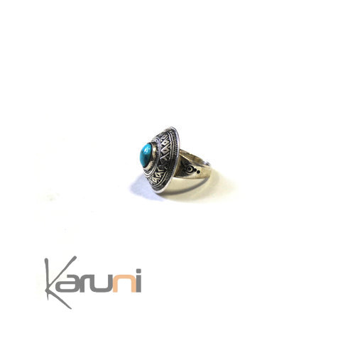 Bague en Argent Gravée Pierre Turquoise 010