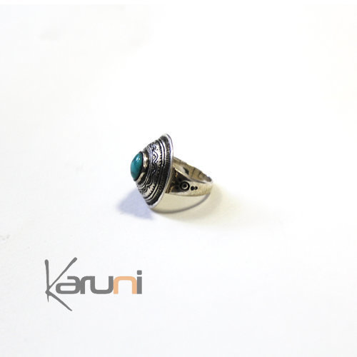 Bague en Argent Gravée Pierre Turquoise 011