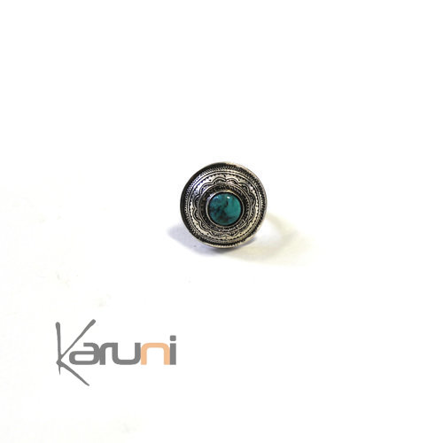 Bague en Argent Gravée Pierre Turquoise 011