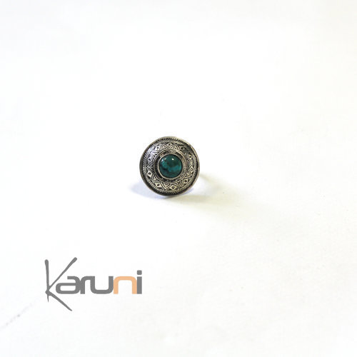 Bague en Argent Gravée Pierre Turquoise 012