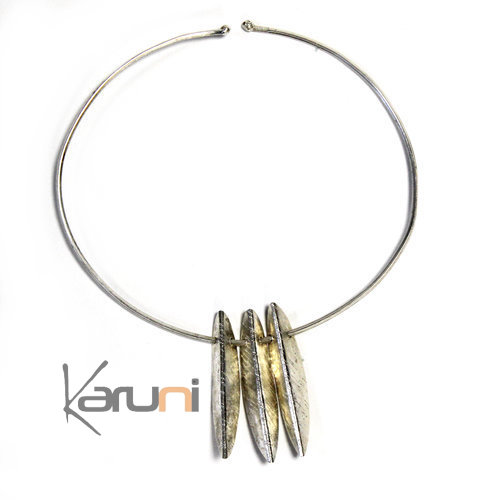 Collier Tour de cou bain Argent Peul Fulani 3 feuilles KARUNI