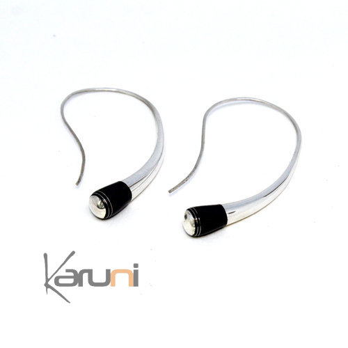 Boucles d'oreilles Créoles longues fil argent Ebène Design Karuni