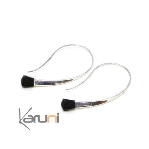 Boucles d'oreilles Créoles longues argent Ebène Carré Design Karuni