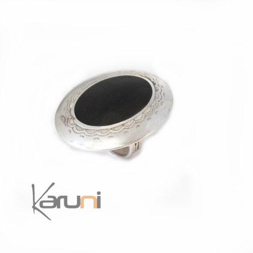 Bague en Argent 925 et ébène Gravé