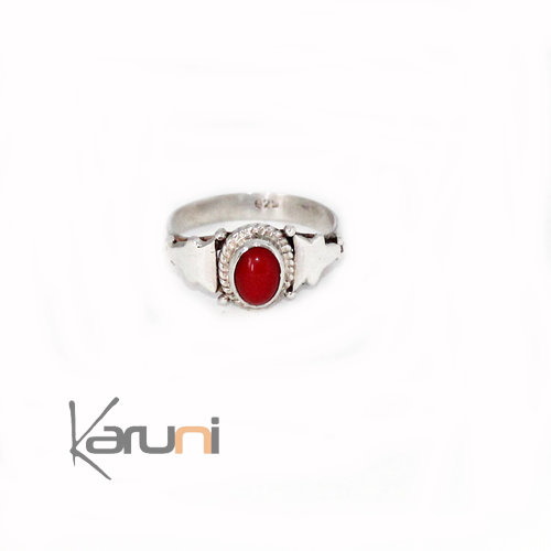 Bague en Argent Massif 925 Nepal Agathe rouge