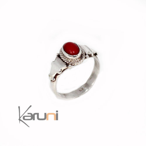 Bague en Argent Massif 925 Nepal Agathe rouge