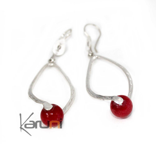 Boucles d'Oreilles en Argent et Agathe Rouge