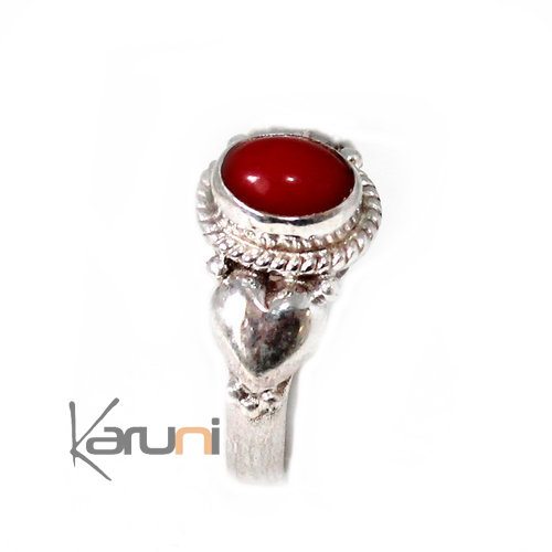 Bague fine Argent Massif 925 Nepal Onyx rouge coeur