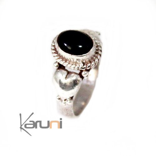 Bague fine Argent Massif 925 Nepal Onyx noir coeur