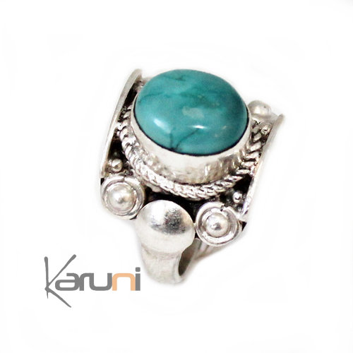 Bague Chevalière Nepal en Argent Massif 925 1001  Turquoise Homme-Femme