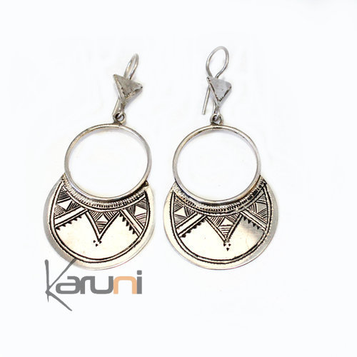 Boucles d'Oreilles Créoles Touareg Argent 3018 Plates Gravées