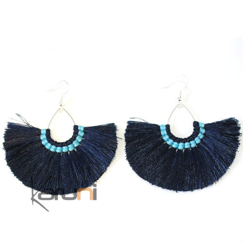 Boucles d'oreilles Fantaisie Thailande Bleu Noir 4016