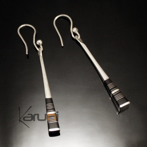 Boucles d'Oreilles Touareg Pendantes Massues en Argent et Ebène 62