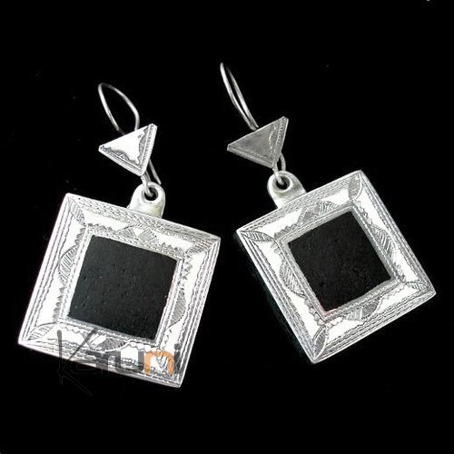 Bijoux Ethniques Touareg Boucles d'oreilles en Argent Carr Ebne Grav 01