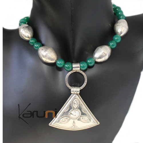 Collier Touareg Argent Agate Verte