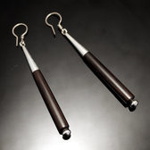 Bijoux Touareg Ethniques Boucles d'Oreilles en Argent et Ebne Massues 48 Attache Design Karuni Sombres Longues 