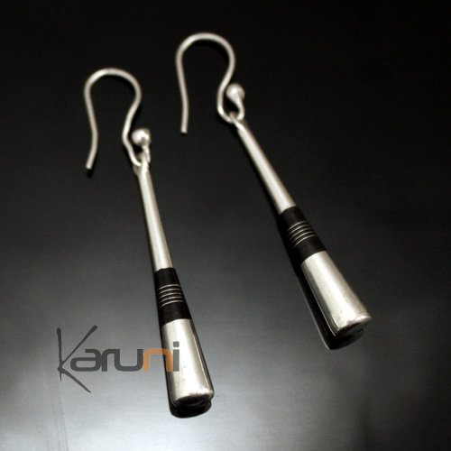 Bijoux Touareg Ethniques Boucles d'Oreilles en Argent et Ebne Massues 51 Attaches Rondes Lisses Claires