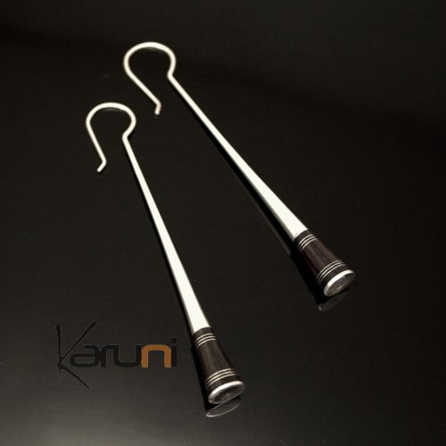 Bijoux Touareg Ethniques Boucles d'Oreilles en Argent et Ebne Massues 08 Rondes Sombres