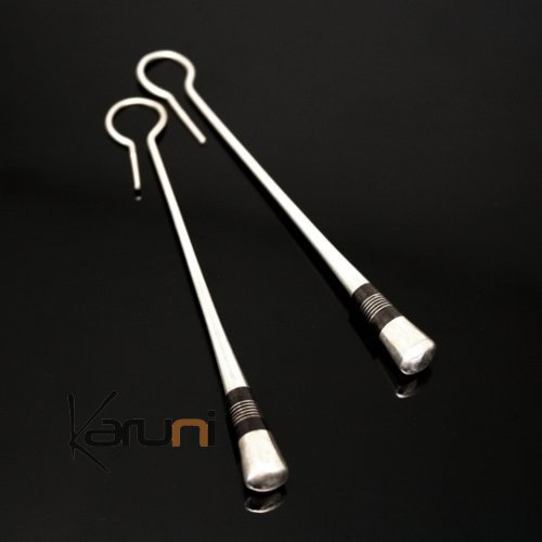 Bijoux Touareg Ethniques Boucles d'Oreilles en Argent et Ebne Massues 07 Rondes Lisses