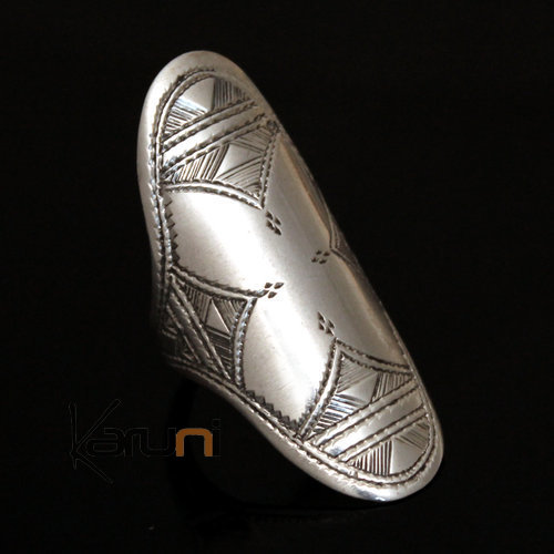 Bijoux Touareg Ethniques Bague en Argent Navette Grave 03