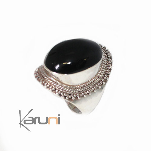 Bague Chevaliere Onyx Noir ais Argent Pari 1054