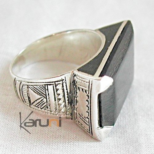 Bijoux Touareg Ethniques Bague en Argent 925 et bne 019 Homme/Femme Chevalire Diamant d'Ebne b