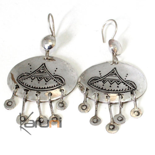 Boucles d'oreilles Touareg Gravée Berbère Argent 5042