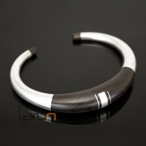 Bijoux Ethniques Touareg Bracelet en argent et bois d'bne Jonc Rond Design Karuni 01 b