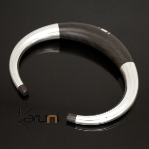 Bijoux Ethniques Touareg Bracelet en argent et bois d'bne Jonc Rond Design Karuni 01 c
