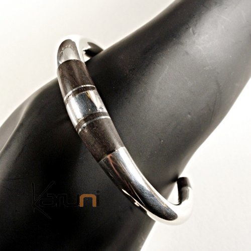 Bijoux Ethniques Touareg Bracelet en argent et bois d'bne Jonc Rond Design Karuni 01 d