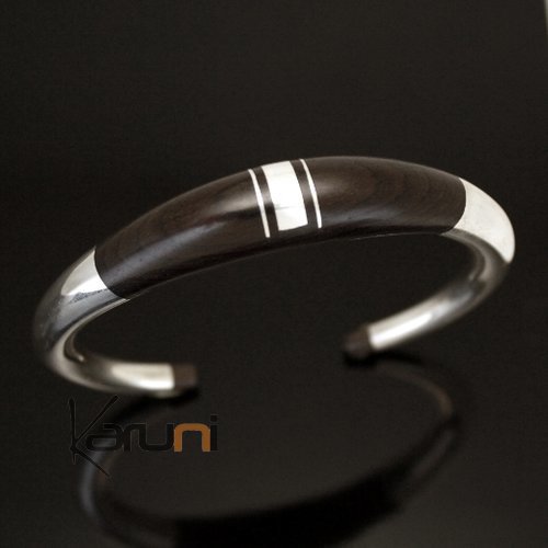 Bracelet Touareg Jonc Rond Inspiration Karuni en Argent et Bois d'Ebène 89