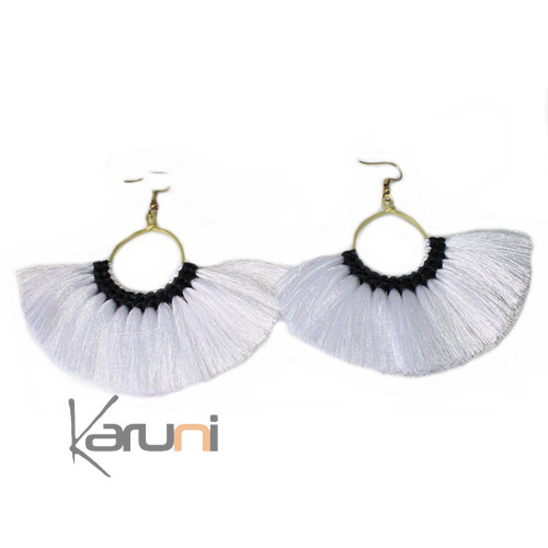 Boucles d'oreilles Fantaisie Pompon Blanc, Noir 4023