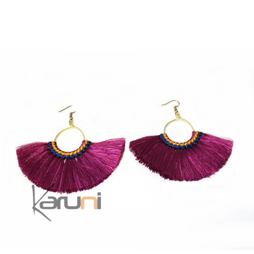 Boucles d'oreilles Fantaisie Pompon Violet Bleu Jaune 4024