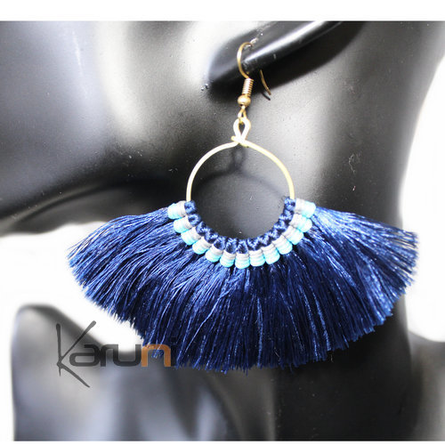 Boucles d'oreilles Fantaisie Pompon Bleu foncé 4027