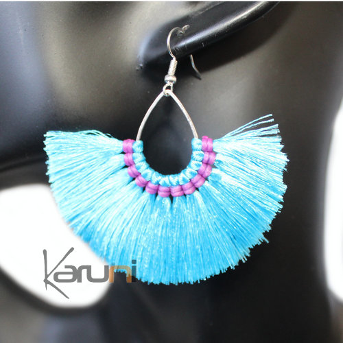 Boucles d'oreilles Fantaisie Pompon Bleu Violet 4031