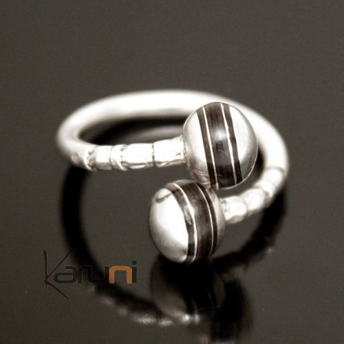 Bague Argent réglable croisée switch boule ébène - KARUNI