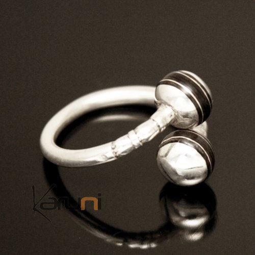 Bijoux Touareg Ethniques Bague Argent rglable croise boule bne - KARUNI c