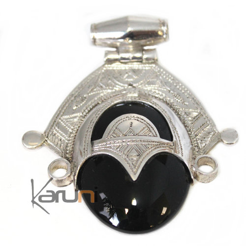 Pendentif Argent Onyx Noir Tête de Déesse 7041